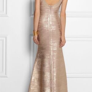 HERVE LEGER Ellen Shimmering Rose Gold Gown